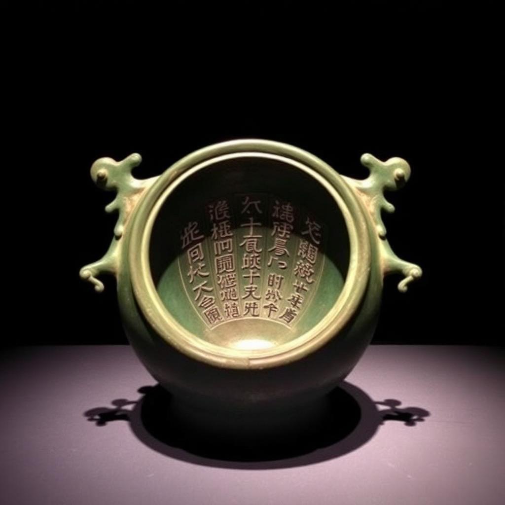 Ancient Chinese bronze ritual vessel with inscribed jinwen bronze inscriptions