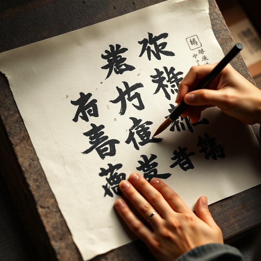 Chinese ink rubbing being made from a carved stone stele